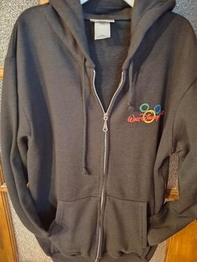 Disney Black Zip-Up Hoodie with Multicolor Walt Disney Logo